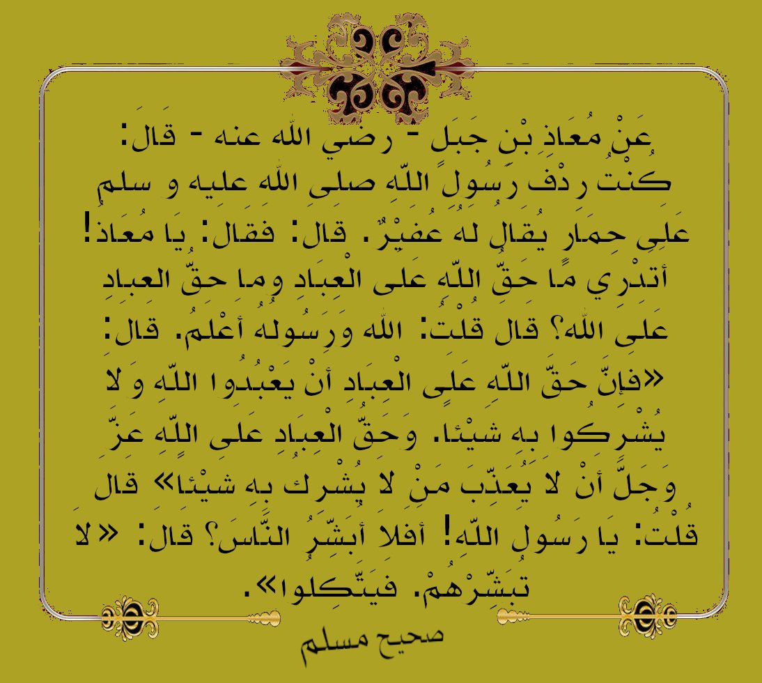 جمعيات وهيئات ومنظمات... تتحدث عن حقوق الإنسان والطفل والمرأة والحيوان...
لا أحد يتحدث عن حق الله على العباد المضيع 
حق واحد, توحيده عز وجل وعدم الشرك به.

نسأل الله حسن الخاتمة.