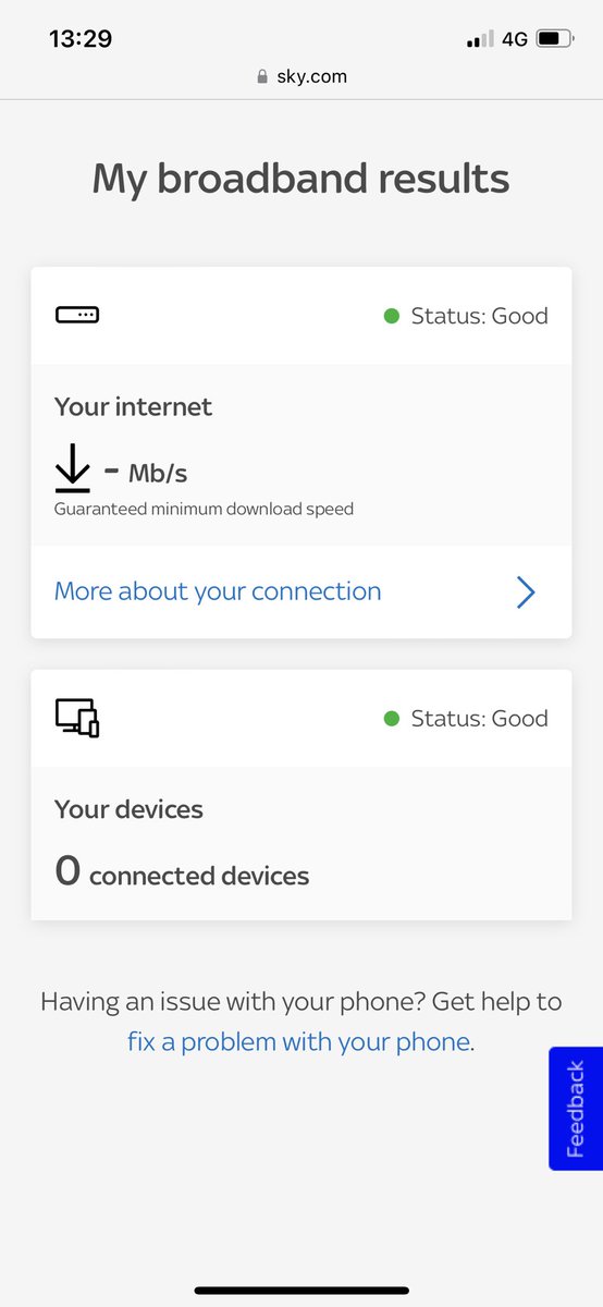 davidsinnott's tweet photo. @SkyHelpIreland broadband is currently down but there are no known issues when using the service checker. I’ve plugged out and rebooted multiple times but no joy. Can’t connect with any device? Any ideas on how I can fix this? https://t.co/0qqO8G2dHT