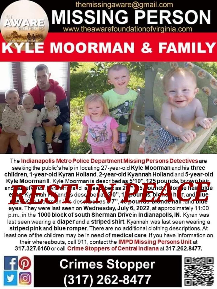 aware_the's tweet photo. UPDATE: Our hearts are breaking today. Kyle Moorman and his 3 kids were found deceased after an extensive search. Our thoughts and prayers are with the family. 🙏🙏 #TheAWAREFoundation https://t.co/IBfxYMHCDI