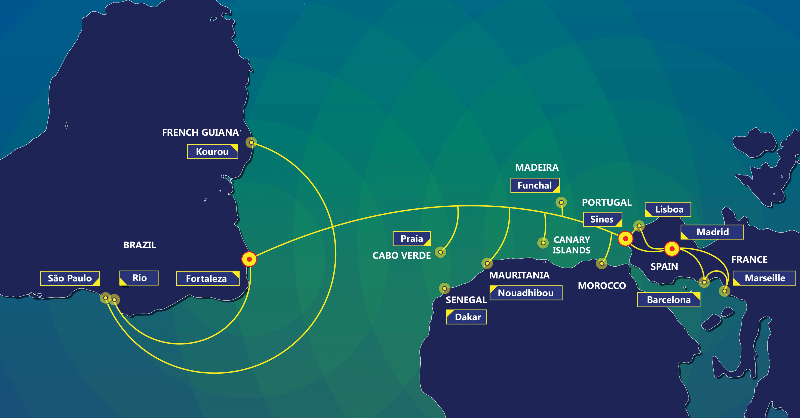 connectivityEU's tweet photo. 🌎#EllaLink, a #fibre-optic submarine cable offering record-breaking #connectivity speeds between #Europe & #LatinAmerica, was pre-selected for the #EUBroadbandAwards finals.
The #cable was launched in 2021 and is now providing a direct-#data route between the two continents.