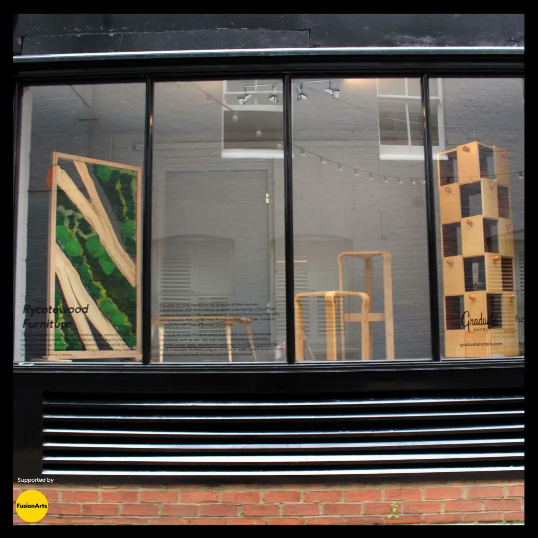 FusionArtsOx's tweet photo. It's #WindowGalleriesWedsnesday😁🪟 

@rycotewood_oxf graduates show is now open! 

With a mix of rich materials &amp; clever design, the pieces produced this year really are works of art. 

Exhibition is free &amp; available to visit 24/7 in the #WindowGalleries on Friars Entry #Oxford https://t.co/n0PU2Xlxoo