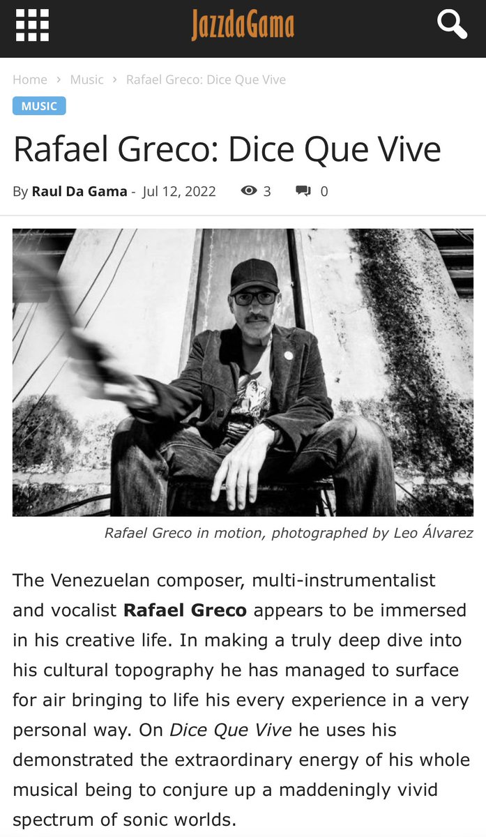 Raul da Gama of “Jazz da Gama”  review my album Rafael Greco, Dice Que Vive (Signs of life)
Read Full Review: jazzdagama.com/music/rafael-g…