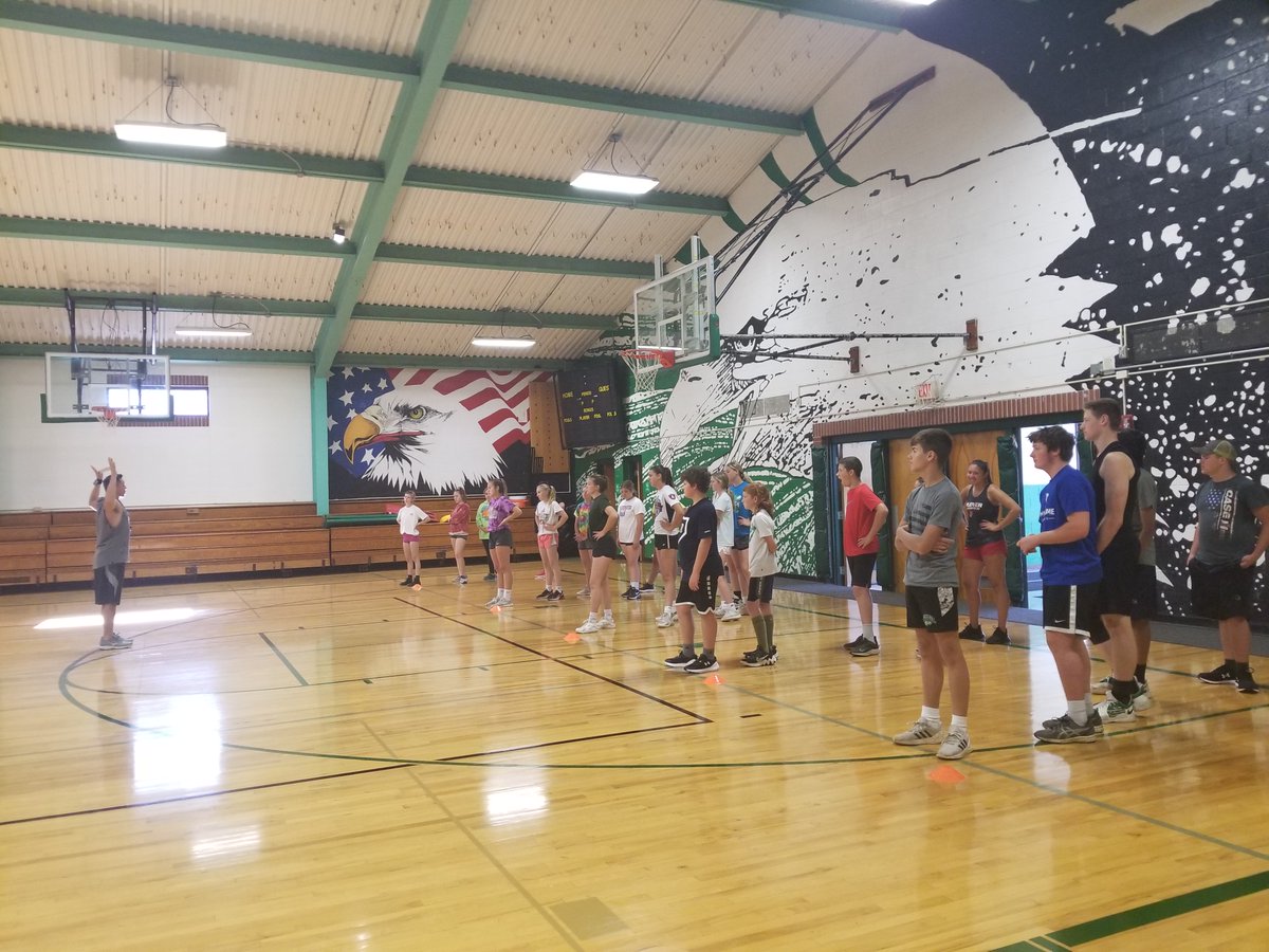 AlmondBancroft's tweet photo. First day of the Speed/Agility and Strength/Conditioning camp for our 6-12 grade students was a huge success! Thanks to Dave Candra of Forever Fit in Plover and the Eagle Booster Club for providing this opportunity! #AlmondBancroftPRIDE https://t.co/XuQXDCGloh