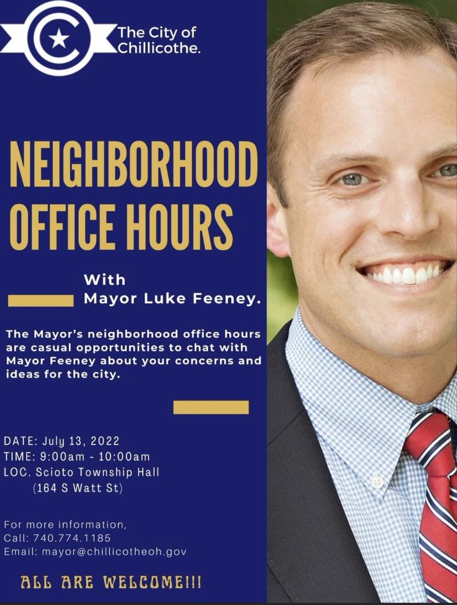 Office hours today from 9a-10a at the scioto township hall (164 s watt st)! All are welcome