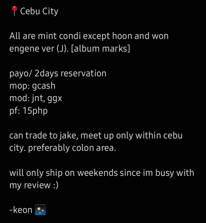 arsheycart's tweet photo. wts lfb ph onhand

manifesto day:1 pc
prices and deets on the pics
reply/dm to claim

🏷️ enhypen jungwon heeseung jay jake sunghoon sunoo niki manifesto day one d j m engene ver https://t.co/D5BYodkr1H