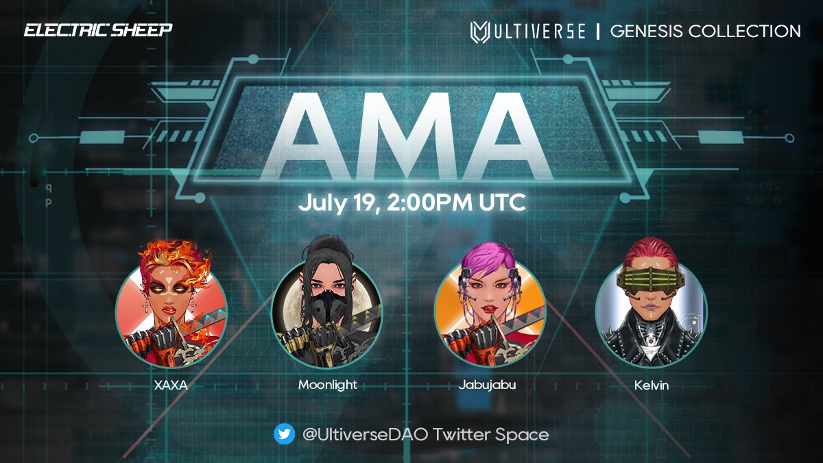 UltiverseDAO's tweet photo. 🐑Join us for an AMA at Twitter on 19th UTC at 2 PM! We will answer many of your burning questions, talking about ES NFT new staking features, Terminus preview, and the ongoing events at our community discord right now!
Link: https://t.co/HWQate1s0g
⏰July 19th at 14:00 UTC https://t.co/P23gSEySkx