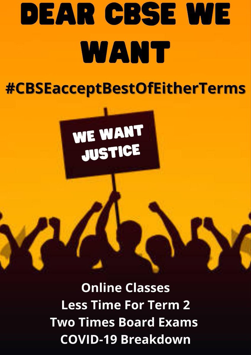 YatharthShriva4's tweet photo. #CBSEapplyBestOfEitherTerms
We want justice
We want best of either terms subject wise.
Please listen us @cbseindia29 
Don't ignore us https://t.co/UtfzPLv7tv