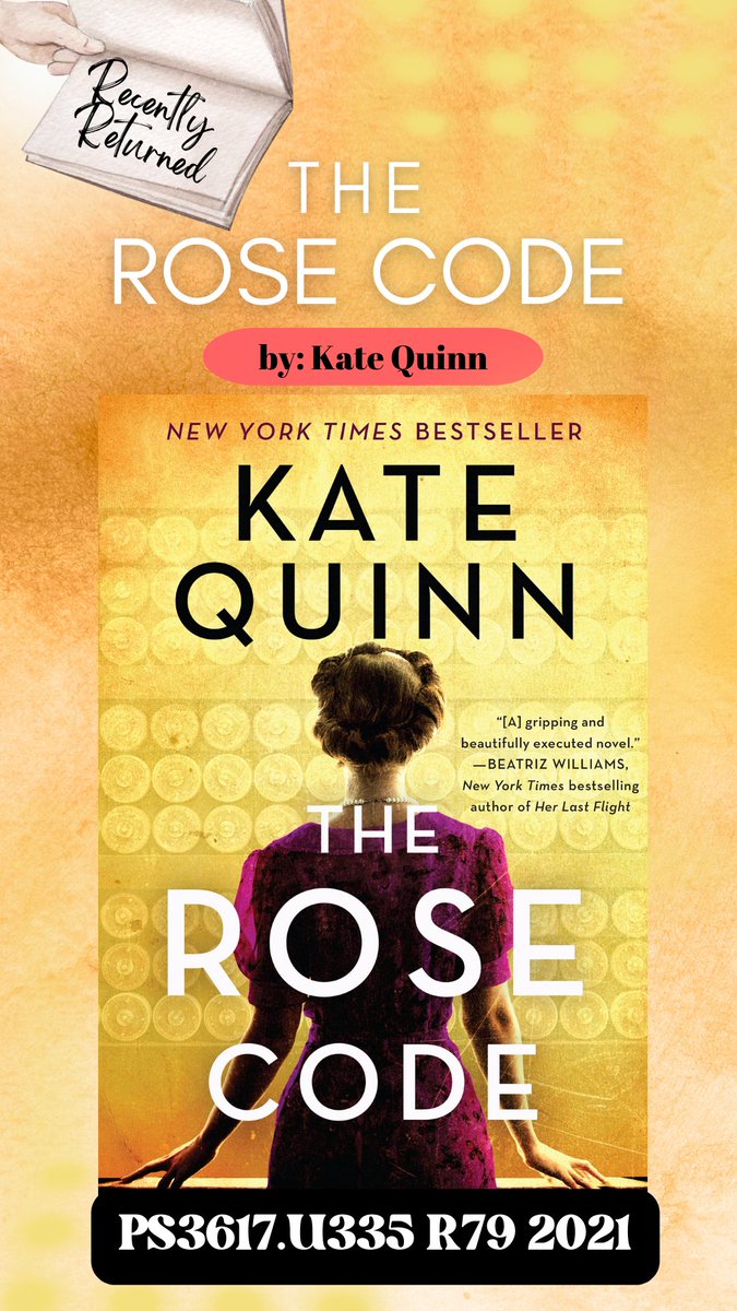 brescialibrary's tweet photo. #RecentlyReturned #BerylIveyLibrary #BresciaUC #KateQuinn #TheRoseCode https://t.co/IpB7AcmdXz