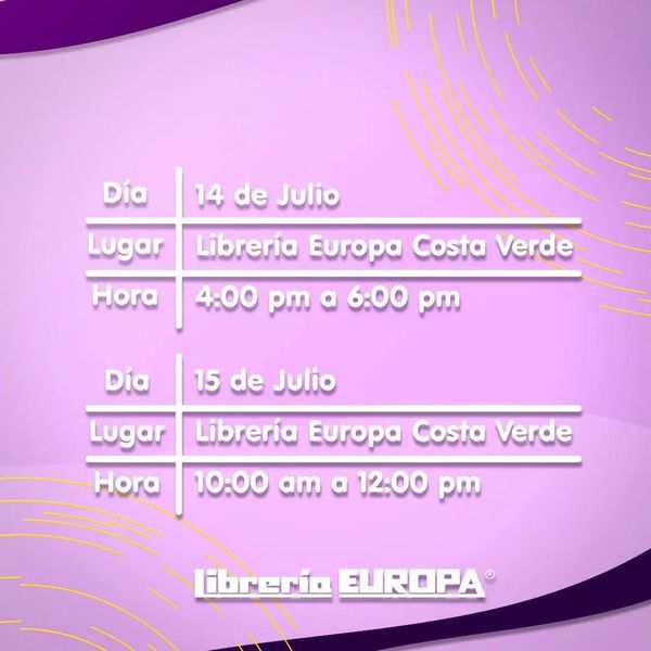 LibreriaEuropa's tweet photo. ✨ANUNCIO SORPRESA PARA NUESTROS LECTORES

Realizaremos un Conversatorio y una Firma de libros con la autora @Oscaryarroyo

📍Día 14 de Julio
Lugar: Librería Europa Costa Verde
Hora: 4:00 pm a 6:00 pm

📍Día 15 de Julio
Lugar: Librería Europa Costa Verde
Hora: 10:00 am a 12:00 pm https://t.co/OjzR6XjPCG