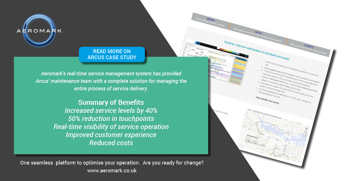 _Aeromark_'s tweet photo. @ArcusFM improves service levels by 40% using Aeromark's #FieldServiceManagement Software.
Read more here: https://t.co/oiys5MiXi6 
#FieldAssetManagement #InteractivePortals #OptimisedWorkforceScheduling  #OperationalEfficiency #WorkforceScheduling #VanStock #PartsManagement https://t.co/GFZULtnsy9
