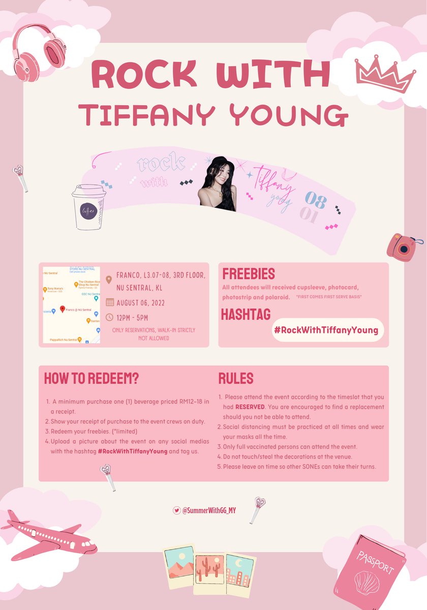 SummerWithGG_MY's tweet photo. It's party time 🎉
Malaysian SONE, we &amp; @taeyeonUnionMY would like to invite you to:

💖#15thSummerWithGG &amp; #RockWithTiffanyYoung💖
A cupsleeve event for SNSD and Tiffany Young!

🗓 Saturday, 6th August 2022
🕑 12:00 PM - 5:00 PM
📍 Franco, NU Sentral

For more infos ⬇️ https://t.co/9hbqdGkaGL