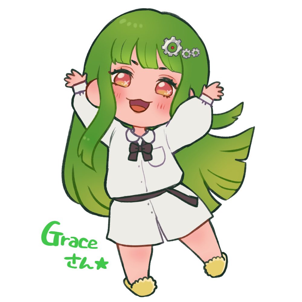1girl green hair solo hair ornament long hair white background smile  illustration images