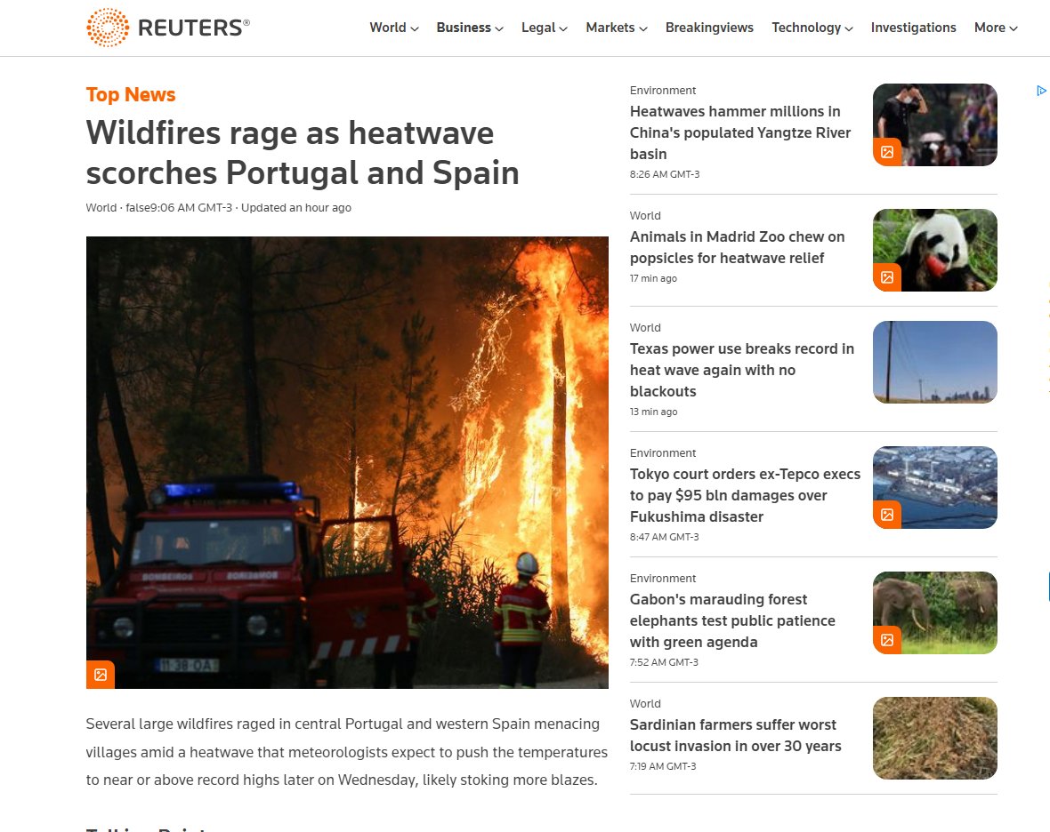 Three heatwaves on three continents. Just a normal day on the environment page.