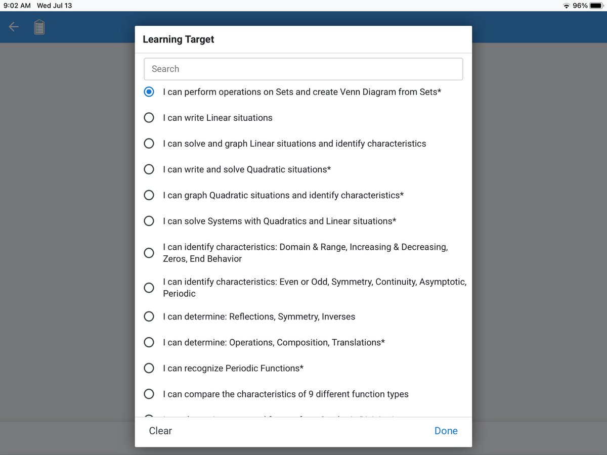RoweRikW's tweet photo. Integrated our aligned Standards and Learning Targets in our #PlanBook app! We’re aiming for at most 6 Learning Targets in each Unit. These Views will offer our HS Math Learners a perspective into where we are and where we’re headed. #DataDriven #sblchat 🎯 https://t.co/yOF77Yv7yq