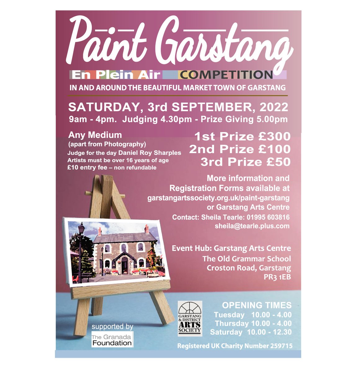 ArtsGarstang's tweet photo. Paint Garstang. - We at Garstang Arts Centre, are hosting a new venture for us – a Plein Air (painting outdoors) competition to take place in and around the beautiful Fairtrade market Town of Garstang on Saturday 3rd September 2022. #paintgarstang https://t.co/RqYSwjK186