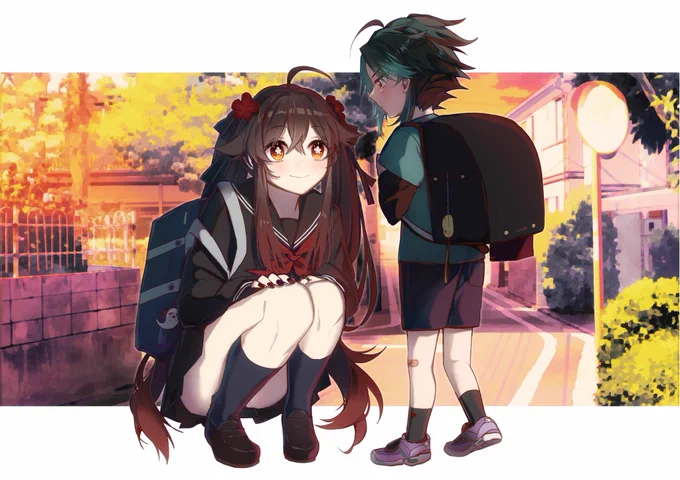 現パロ魈桃。迷子の小学生魈くんと、たまたま通りかかった高校生胡桃の出会いのお話😌

気が向けば続くかもしれない…
#huxiao 