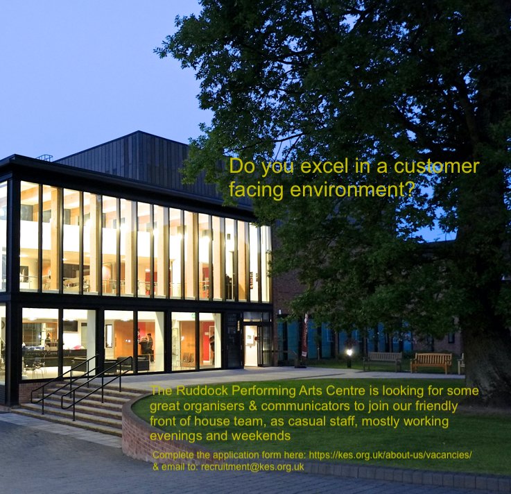 Fancy joining our casual front of house team? Complete an application form which can be found here: kes.org.uk/about-us/vacan… and email to recruitment@kes.org.uk