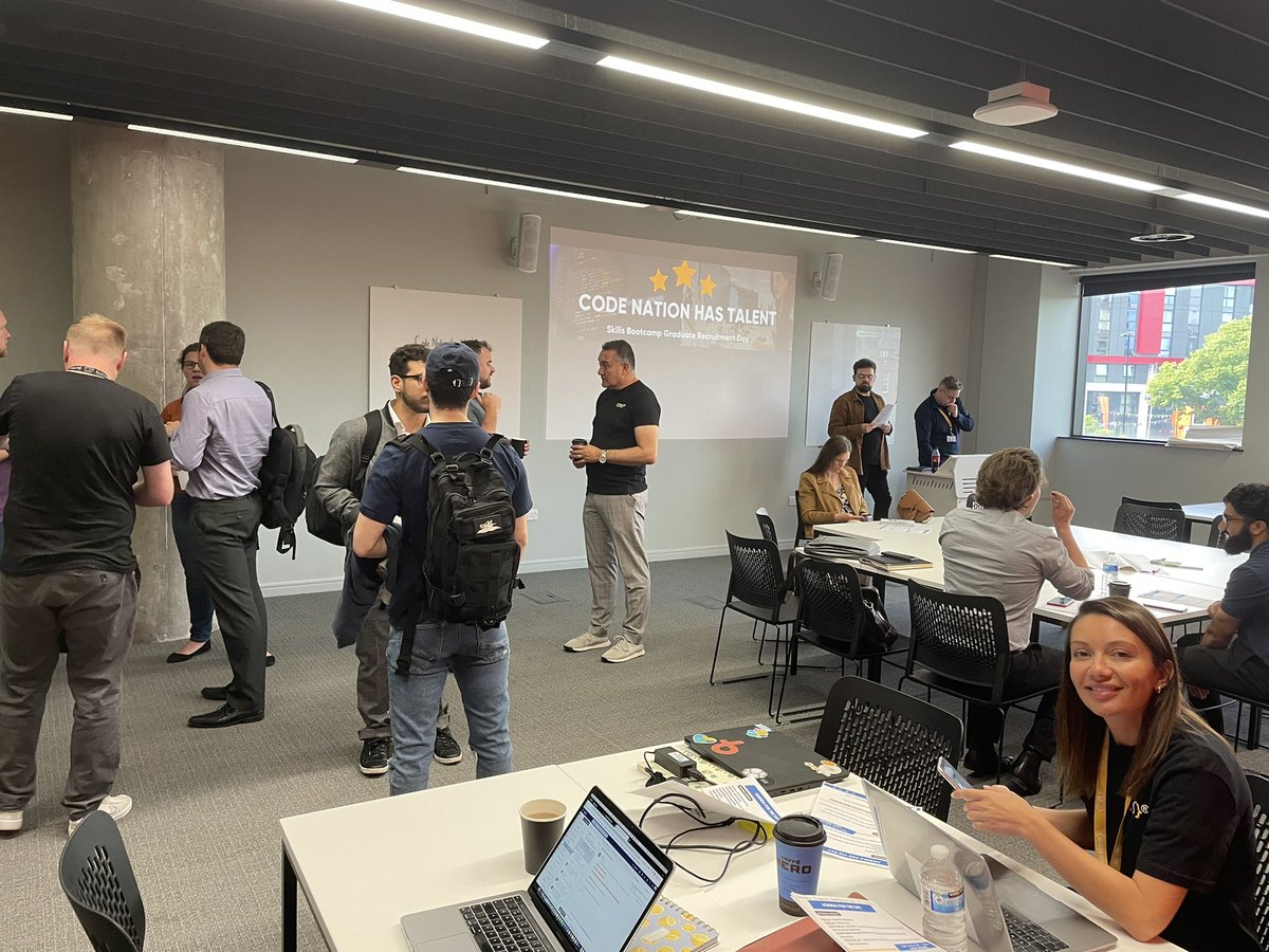 wearecodenation's tweet photo. It’s a special day for Code Nation!

We are delighted to host our first face to face event in 3 years. And wow this feels good! 🤩
     
Today we welcome Employers and Graduates to our Code Nation has Talent: Skills Bootcamp Graduate Recruitment Day.🧑‍💻

#CodeNationHasTalent https://t.co/rVWlc2Xroy