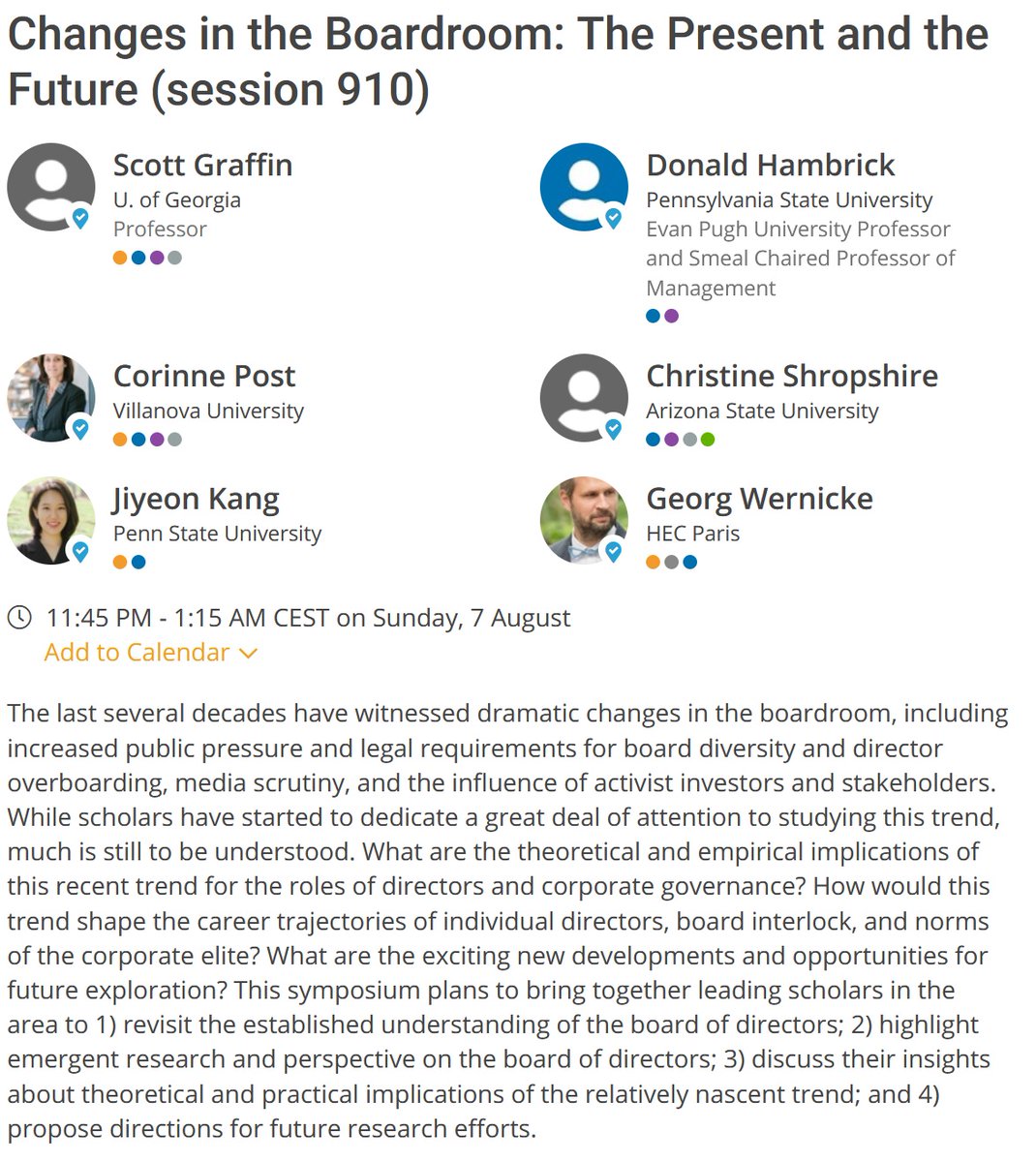MARK YOUR #AOM2022 CALENDARS for Sunday (Aug 7) from 2:45PM - 4:15PM PT for the symposium "#Boardroom: The Present and the Future (session 910)" with <a href="/scott_graffin/">Scott Graffin</a>, <a href="/CorinnePost2/">Corinne Post</a>, Christine Shropshire &amp; Don Hambrick!!! <a href="/AOM_OMT/">OMT Division</a> <a href="/AOM_STR/">STR - Strategic Management Division</a> <a href="/AOM_SIM/">SIM Division, AOM</a> @AOM_OrgNatEnv <a href="/AOMConnect/">Academy of Management</a> 👇👇👇