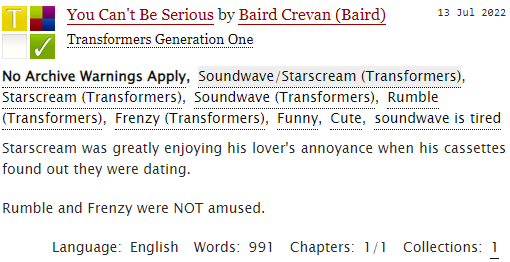 BairdCrevan's tweet image. My last cute, funny thing for #soundstarweek (and it's only day three? ha): (RIGHT ACCOUNT THIS TIME, HOW EMBARASSING) archiveofourown.org/works/40274961 Rumble and Frenzy have some things to say lol