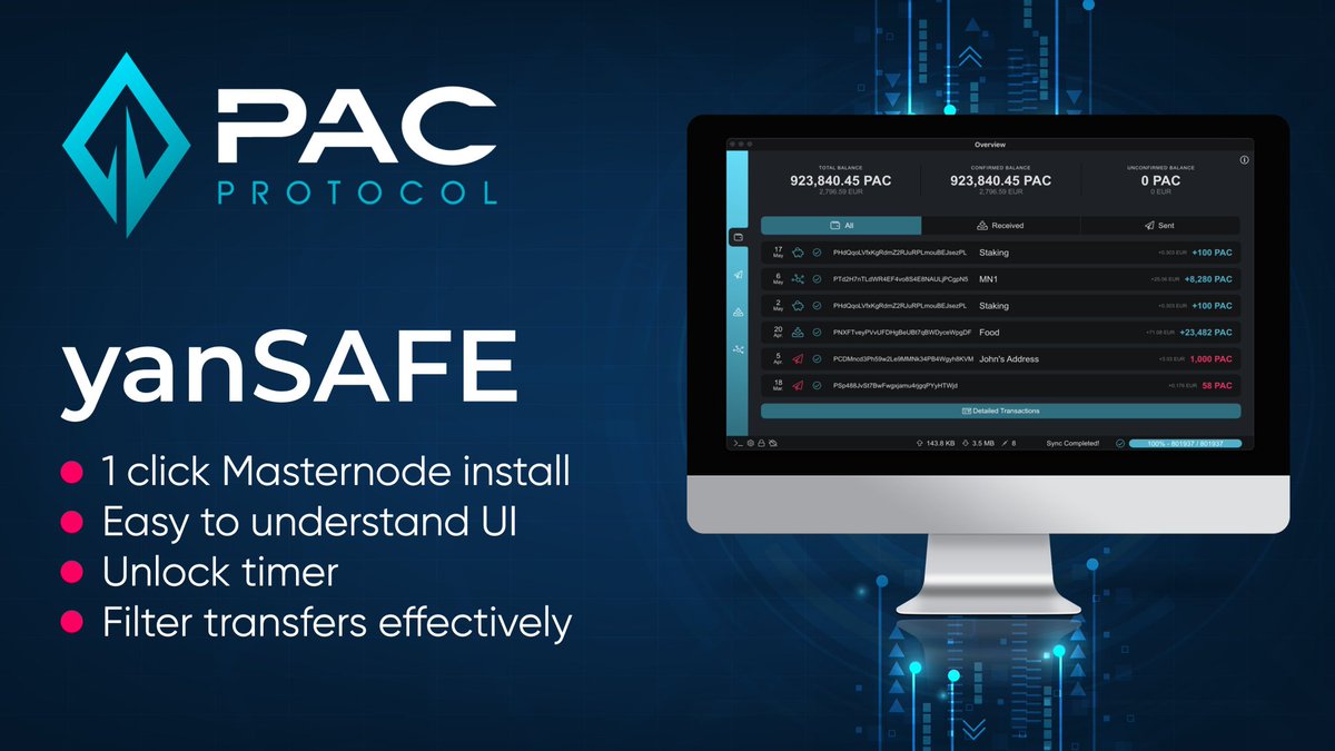 Get 100 $PAC Rewards!🚀🚀

By staking your $PAC with #YANSAFE from <a href="/PACcoinOfficial/">PACcoin</a>

How to earn your rewards?
- Download &amp; Set your YANSAFE (PC/MAC/Server running Wallet v0.17.0.5)
- Enable staking and let it run on Atleast 250 $PAC 
 
Visit:
pacprotocol.com/network-produc…

#DYOR