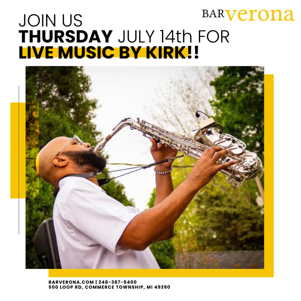 bar_verona's tweet photo. Join us THIS THURSDAY July 14th for music by Kirk!! 😍

🎵 Music starts at 7pm!!

#BarVerona #BarVeronaCommerce #CommerceTownship #foodphotography #detroit #detroitfood #detroitfoodie #detroitfoodporn https://t.co/KsOIZQYgI5