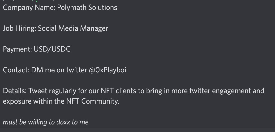 fxnction's tweet image. Job opportunities are rolling in. 

If you want in, join the @JoeShmoeNFT discord. 

Job Listings section is NOT token gated. 

Enjoy. 🤝

Join here: discord.gg/RhdKbK5jES