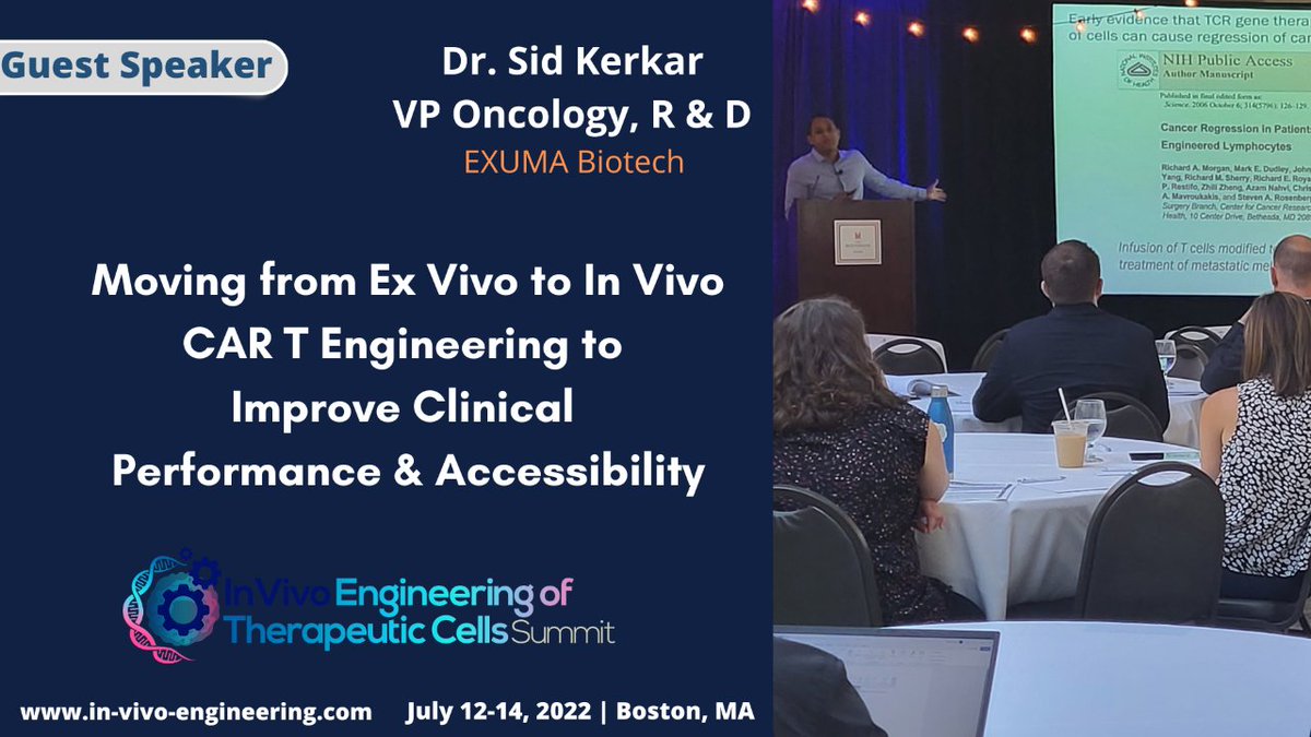 <a href="/ExumaBiotech/">EXUMA Biotech</a>'s VP of Oncology, R&amp;D, Dr. Sid Kerkar, took a deep dive Tuesday into everything you need to know about CAR therapies, and how to make the switch from developing ex vivo to in vivo therapies. 
#invivo2022 #biotech #oncology #cellandgenetherapy