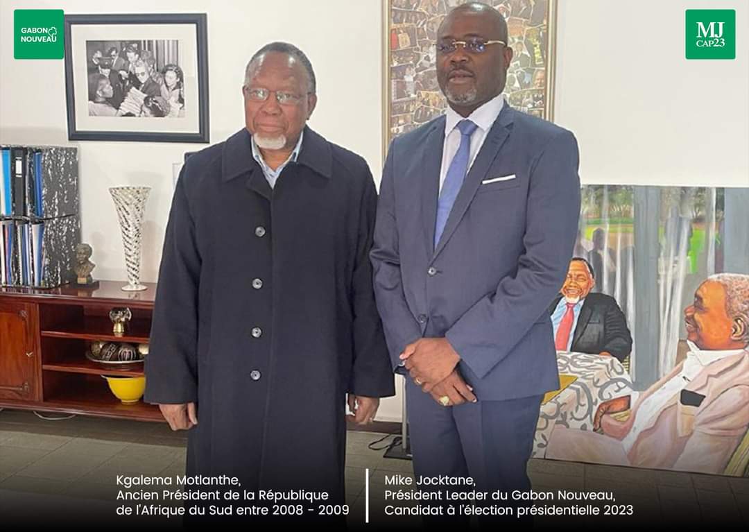 mikejocktane's tweet photo. L’ancien président d’Afrique du Sud, Kgalema #MOTLANTHE m’a fait l’honneur de me recevoir récemment en audience. J’ai reçu de lui de sages conseils dans le cadre de mon combat pour le #GabonNouveau.

Maintenant, servons le Gabon! 🇬🇦
#MikeJocktane https://t.co/lMrl6FMYhe