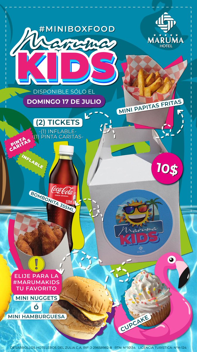 Ésta semana festejaremos a los más pequeños de la casa ☀🌴💦 ¿Sabías qué tendremos un día totalmente planeado para ellos?
•
Tendremos el menú infantil más divertido y delicioso 🤗 la cajita #MarumaKids en un valor de 10$
•
#Maruma #Hotel #MarumaKIDS #Piscina #Pool #DiaDelNiño