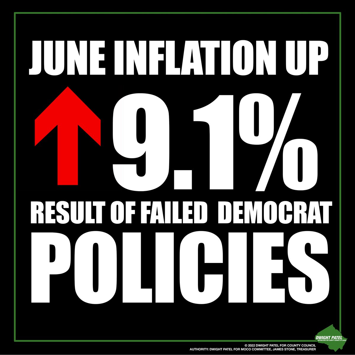 dwightformoco's tweet photo. What do you get when DEMOCRATS embark to print more and more money?  9.1% INFLATION Dems War On Savers  #VoteForTheRepublicans #VoteDwightForCouncil #DwightForMoCo @TomRodriguezDC @MDGOP @BethesdaRow @BethesdaBeat https://t.co/OB2v065FWN