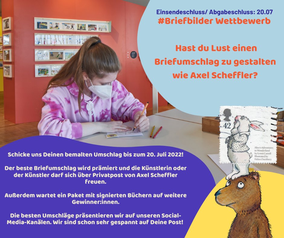 mfk_frankfurt's tweet photo. Schon vom Briefbilder-Wettbewerb gehört? 
Schick uns deinen bemalten Umschlag bis zum 20.7 an "Museum für Kommunikation Frankfurt, Schaumainkai 53, 60596 Frankfurt am Main #Briefbild"

Teilnehmealter: bis 14 Jahre 
Wir freuen uns schon auf deine Post 😍 #axelscheffler #brief https://t.co/SGFHpO9qjS