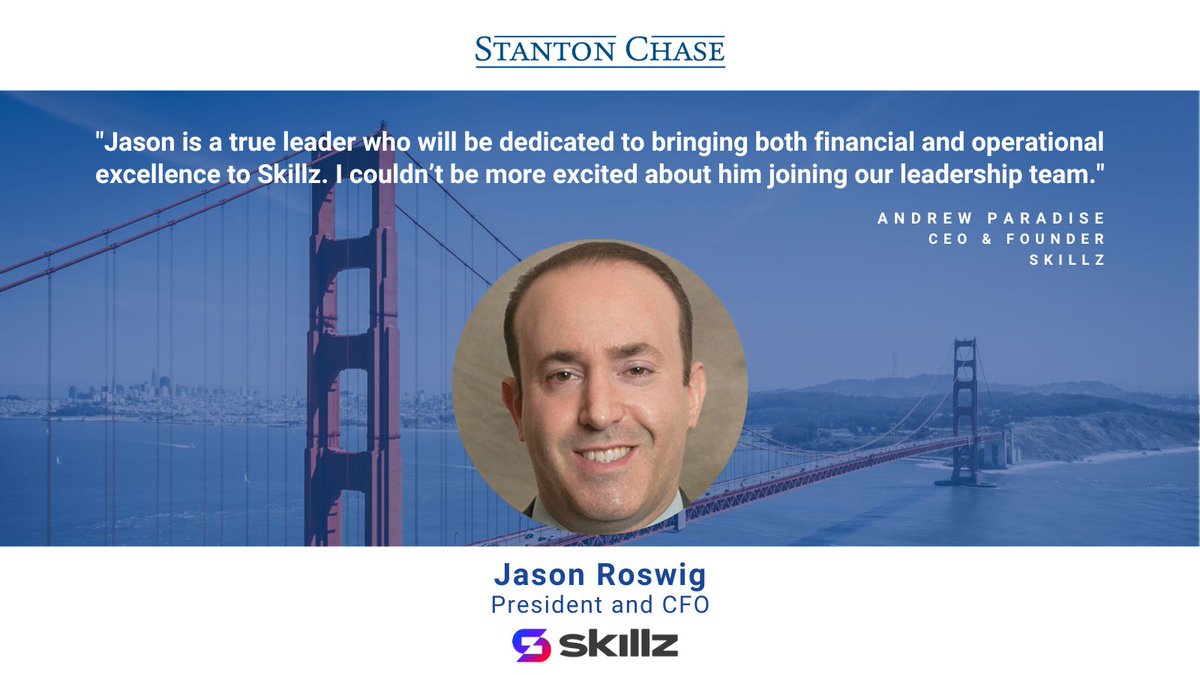 gselker's tweet photo. I’m proud to partner with @skillz &amp; Andrew Paradise to bring a new level of leadership to the company. Jason Roswig will join Skillz as President &amp; CFO. Formerly, Roswig was a Managing Director at Blackstone, overseeing the firm’s investments in financial services and technology. https://t.co/uOamv28pt1