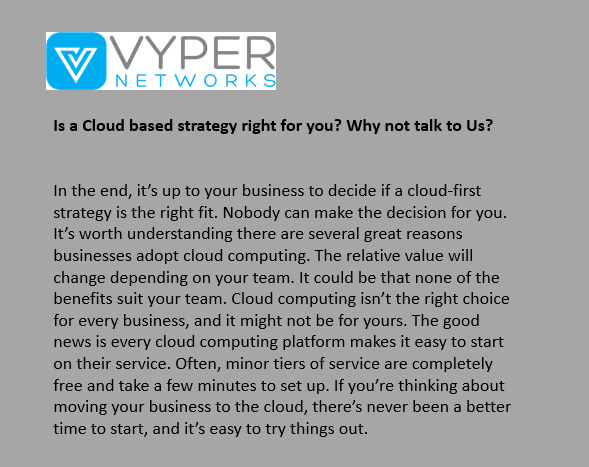 Is Cloud right for you? #vypernetworks #itsupportlife #itsupportservices #itsupport #itsupportspecialist #cloudmigration #datarecovery #ransomware #webhosting #emailhostingservices #microsoft365 #computersetup #computerissues #sharesync #datasecurityconsulting