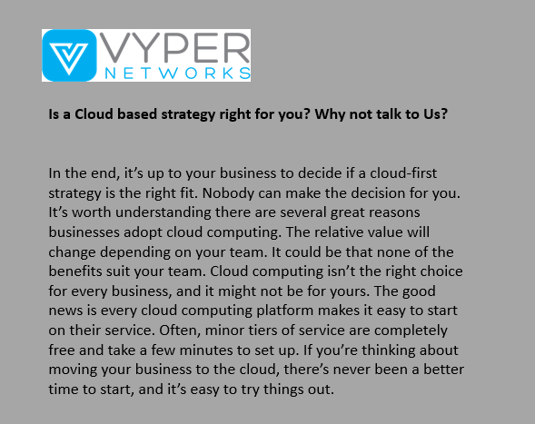 NetworksVyper's tweet photo. Is Cloud right for you? #vypernetworks #itsupportlife #itsupportservices #itsupport #itsupportspecialist #cloudmigration #datarecovery #ransomware #webhosting #emailhostingservices #microsoft365 #computersetup #computerissues #sharesync #datasecurityconsulting https://t.co/sT83IvBaea