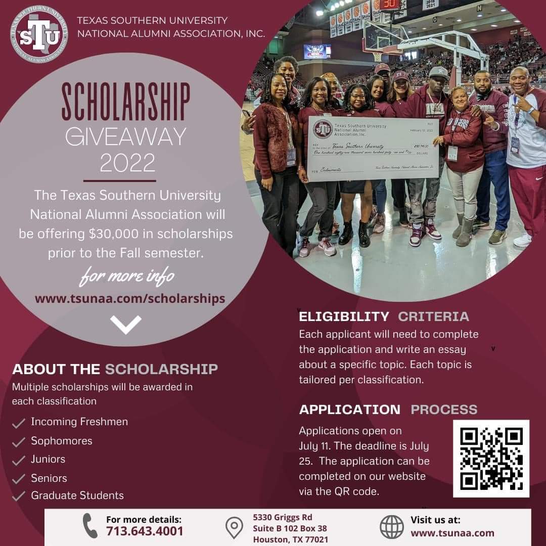 SCHOLARSHIPS ARE AVAILABLE!!!! Do you know an incoming Freshman, Sophomore, Junior, Senior or Grad Student looking for a scholarship? Have them apply for the TSUNAA scholarship today!! tsunaa.com/scholarships : #txsunaa #tsunaa #txsualumni #tsualumni #texassouthernalumni