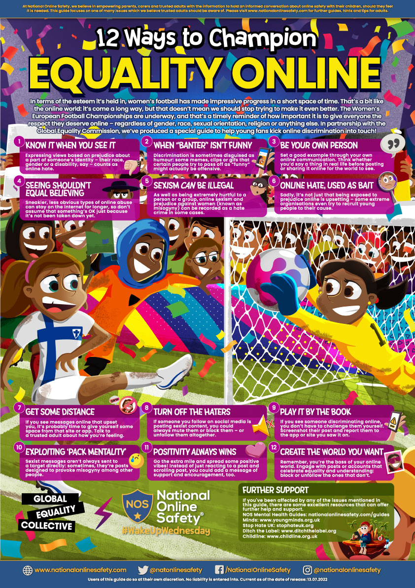 The goal is equality ⚽👩🏾 To celebrate a vibrant opening week of #weuro22, our #WakeUpWednesday guide has top tips for helping young fans ensure they know how to remain respectful online … and how to react if they see a red-card offence! 🟥

Download >> hubs.ly/Q01gM2S10