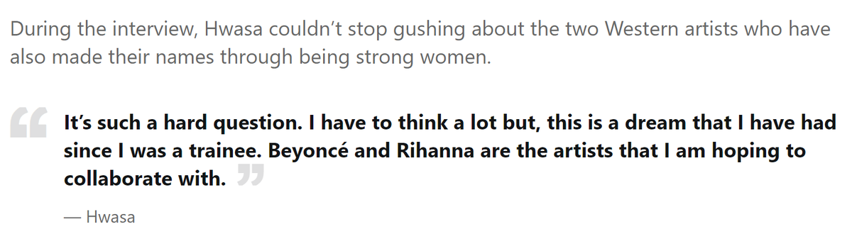 FentyHeadlines's tweet photo. South Korean singer Hwasa of @RBW_MAMAMOO would love to collaborate with Rihanna: "Beyoncé and Rihanna are the artists that I am hoping to collaborate with." Via @Koreaboo. https://t.co/s8fbWETgfs https://t.co/hKXR1PF5Rz