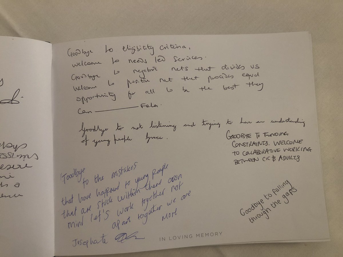 Today Haringey colleagues &amp; young people had a ‘book of condolences’ in which they said goodbye to old ways of working / being, and welcomed new approaches to #TransitionalSafeguarding.
I found it really quite moving. #TSNCL