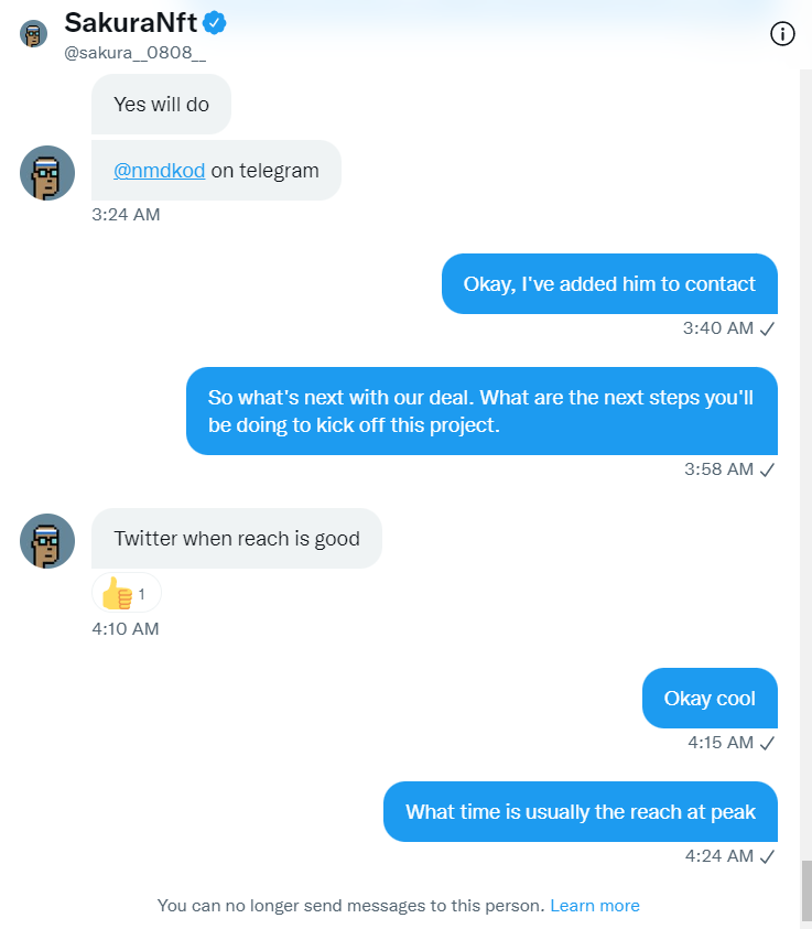 NFT_Broooo's tweet photo. @sakura__0808__  SakuraNFT is a SCAMMER! Beware. This scammer has bought a verified Twitter account and is using it to steal money from people by promising to help them sell their NFT projects. Known Scammers: JackNft ⚡️@NftJack77 &amp; NftAddict @NftAddict_31

#NFT @premiumbusiness https://t.co/QMdMrbWUb9