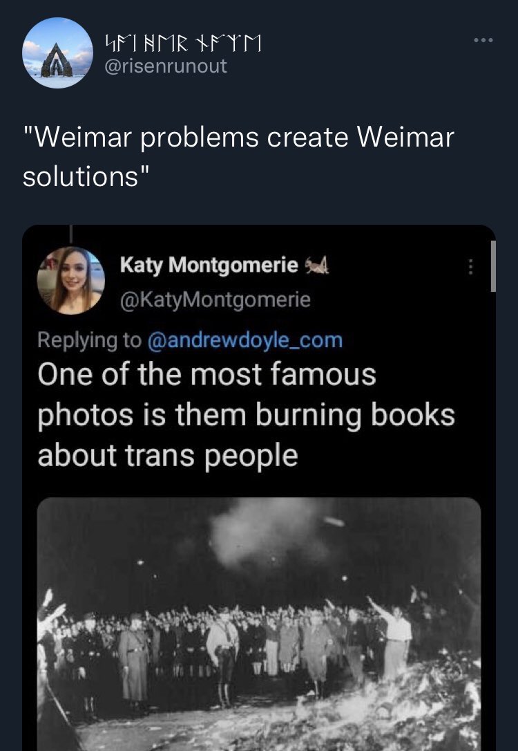 This transphobe uses language that originated with GCs (“TRA”, “groomer”) while declaring that “AGP” (a debunked theory of trans identity) is inherently Jewish and threatening “Weimar solutions.” How does it feel to have people like this joining your cause?