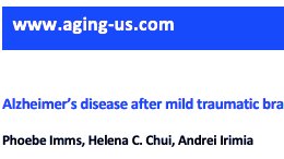 Irimia Lab (@irimia_lab) on Twitter photo Latest from the Lab - our editorial on #Alzheimers risk after #TBI is out now in <a href="/AgingJrnl/">Aging-US</a>, check it out
👇👇👇
aging-us.com/article/204179…
<a href="/PhoebeImms/">Phoebe Imms</a> <a href="/USC_ADResearch/">USC Alzheimer's Research Center</a> <a href="/KECKSchool_USC/">Keck School of Medicine of USC</a> <a href="/USCLeonardDavis/">USC Leonard Davis School of Gerontology</a> Latest from the Lab - our editorial on #Alzheimers risk after #TBI is out now in <a href="/AgingJrnl/">Aging-US</a>, check it out
👇👇👇
aging-us.com/article/204179…
<a href="/PhoebeImms/">Phoebe Imms</a> <a href="/USC_ADResearch/">USC Alzheimer's Research Center</a> <a href="/KECKSchool_USC/">Keck School of Medicine of USC</a> <a href="/USCLeonardDavis/">USC Leonard Davis School of Gerontology</a>