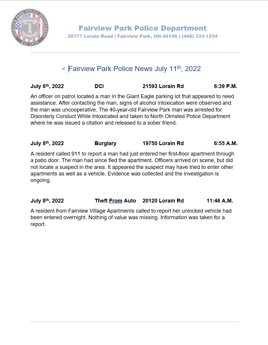 Fairview Park Police Department (@fairviewparkpd) on Twitter photo 