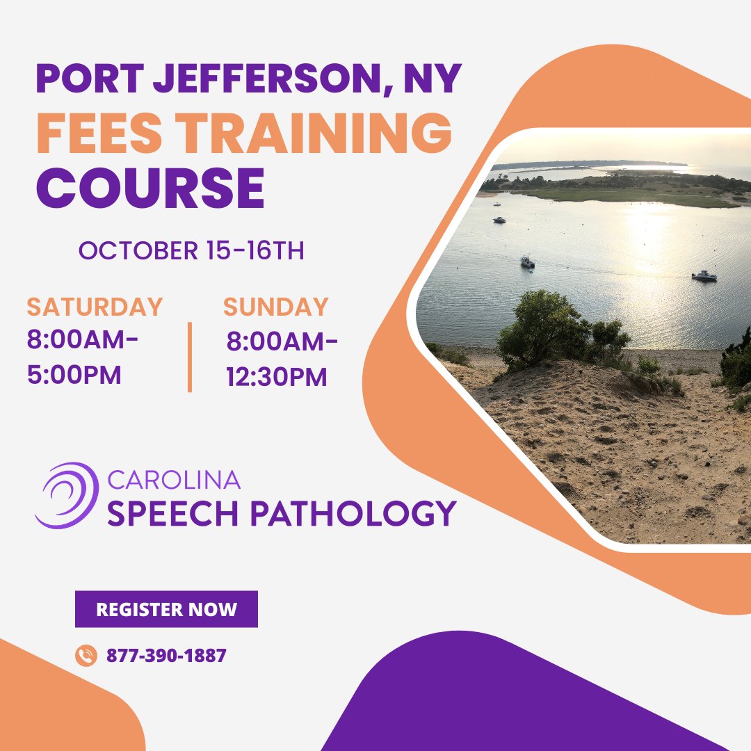 CarolinaFEES's tweet photo. Sign up for our next extensive FEES Training Course in Port Jefferson, NY on October 15th-16th! Start your journey towards FEES competency today! 

Register here: https://t.co/e4rC7NZdMF

#CSP #PortJefferson #SLP https://t.co/o1sC6LVtOf
