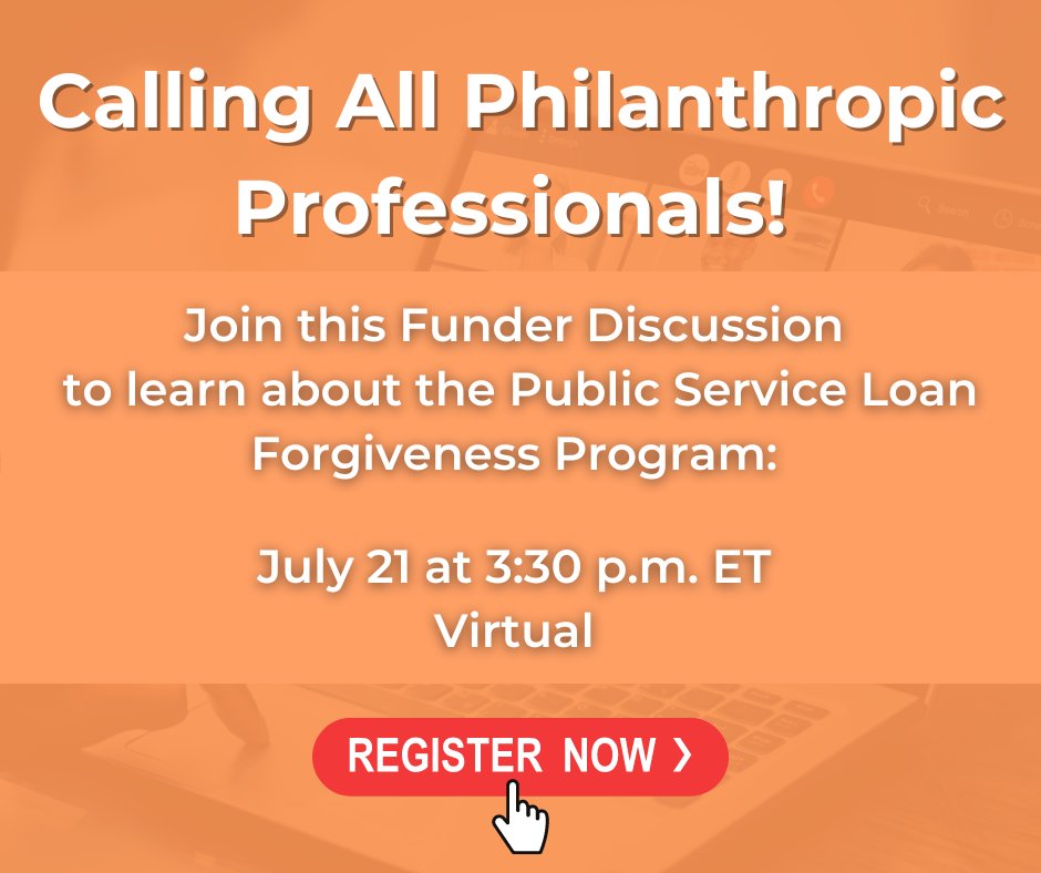 Many #philanthropic professionals will erase #studentdebt this year: Can you? Join the NYC Capacity Building Collaborative July 21 to learn about a special program waiver for #federal #studentloans available until October 2022. Register here: ow.ly/qLpM50JTe4A  <a href="/PSLFnyc/">PSLF.nyc Campaign (PublicServiceLoanForgiveness)</a>