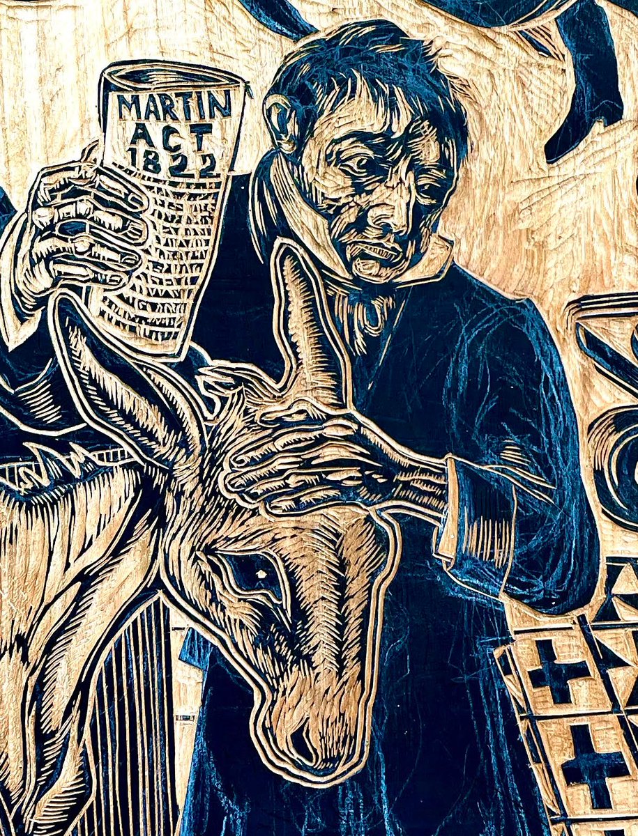 cultureanimals's tweet photo. 9 days to Martin’s Act at 200: Irishman, duelist, abolitionist, spendthrift, politician, colonel, actor, shipwreck survivor, and animal advocate: That’s Richard Martin, a.k.a. “Humanity Dick,” here in a rendering by artist Sue Coe. See the full image at https://t.co/qyWmBDyE2p. https://t.co/HGqgCs33ti