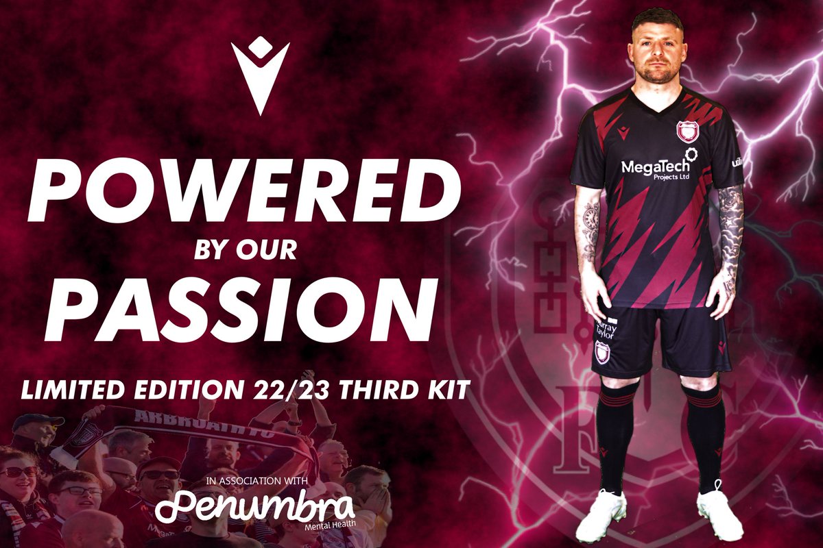ArbroathFC's tweet photo. Limited Edition 3rd Kit in association with @penumbra_scot 

We are delighted to reveal our @MacronSports 3rd Kit 
in association with Penumbra Mental Health who are a pioneering charity supporting people on their journey to better mental health.

More; https://t.co/ExgOB8Ob1A https://t.co/lHTtKiKnjD