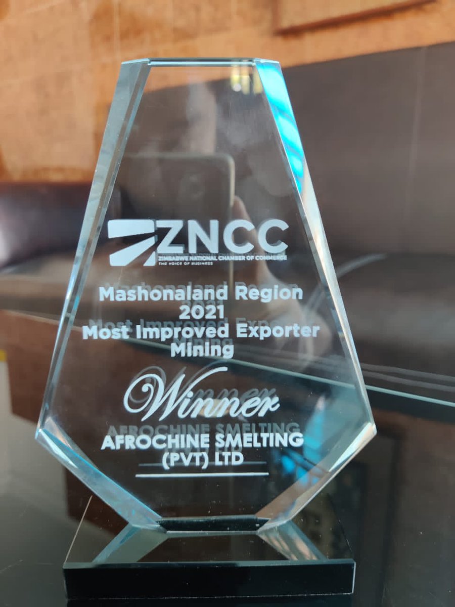 AfrochineZ's tweet photo. Another award in the bag...
We have just been recognised by the Zimbabwe National Chamber of Commerce @ZNCCNational for being 2021 "Most improved exporter (in) Mining". This comes after being named Zimbabwe's largest ferrochrome producer for the same year by @MinistryMines https://t.co/tHYhd1kHOb