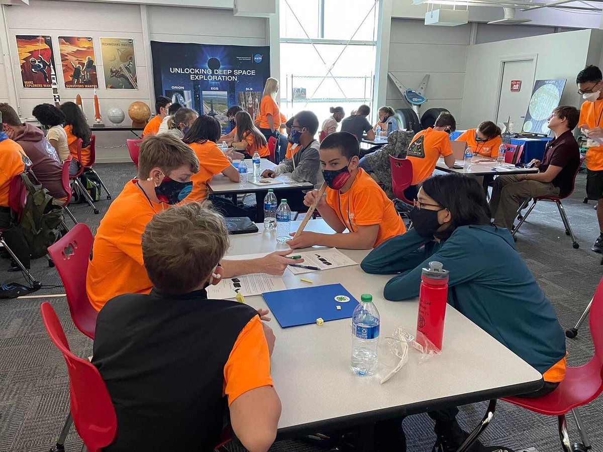 Indiana4h's tweet photo. Group work at Higher Orbits. Working on experiment to present. One experiment will be selected to go to the International Space Station. #InspireKidstoDo #higherorbits #cradleofastronauts #giantleaps https://t.co/p2eWwsxhZd