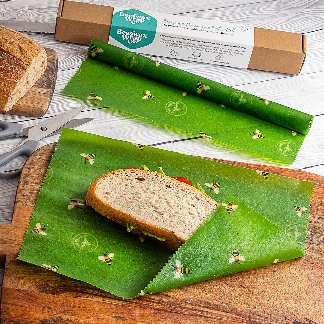 Our new metre roll is the bees knees 🐝 Made from our award winning, reusable #beeswaxwrap and the very best at keeping your food fresh. Our Beeswax Wrap One Metre Roll is the perfect way to keep your kitchen green 💚 buff.ly/3oGfA6i